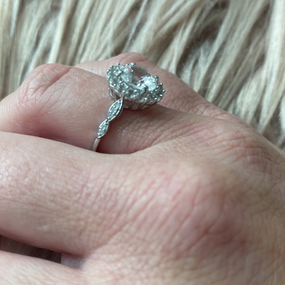 3.2 Ct. t.w. Created White Sapphire and Diamond accent Halo Ring - Picture 7 of 9